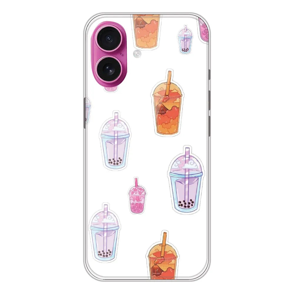 Bubble Tea - Clear Printed Silicone CaseFor Apple iPhone 16 Plus