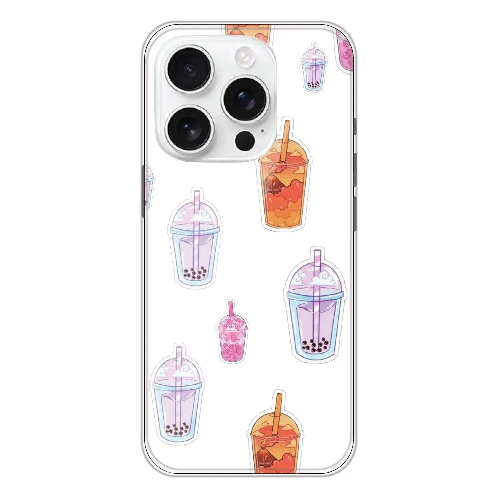 Bubble Tea - Clear Printed Silicone CaseFor Apple iPhone 16 Pro