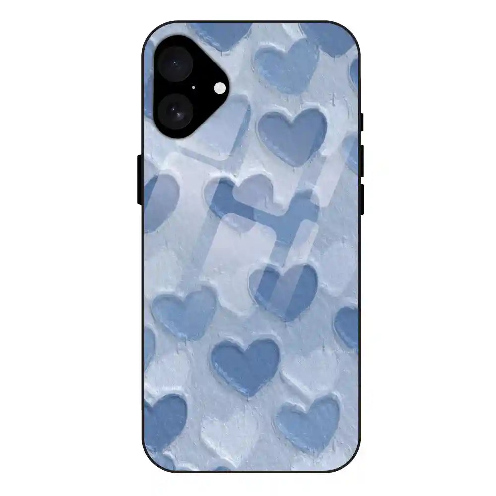 'Blue Whimsy Heart Pattern - Glass Case For Apple iPhone 16 Plus