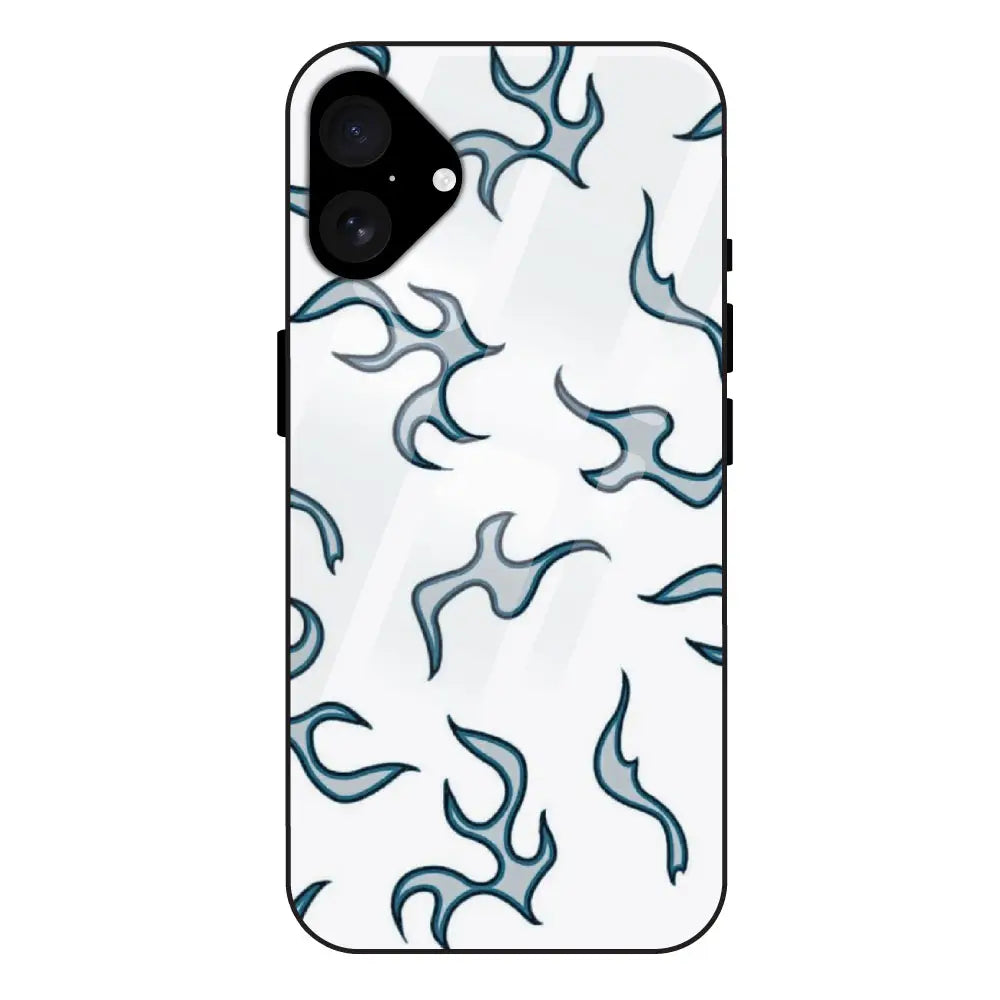 'White And Blue Flames - Glass Case For Apple iPhone 16 Plus