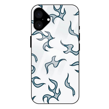 'White And Blue Flames - Glass Case For Apple iPhone 16 Plus