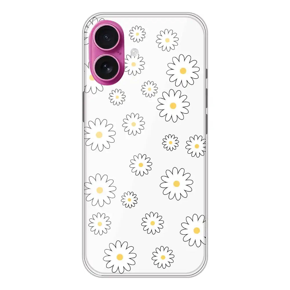 White Flowers - Clear Printed Silicone Case For Apple iPhone 16 Plus