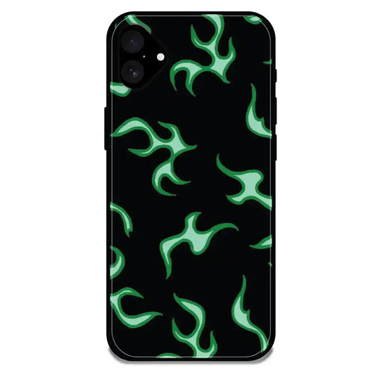 'Green Flames - Glossy Metal Silicone Case For Apple iPhone 16 Plus