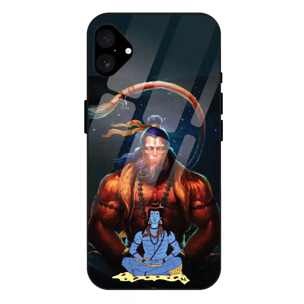 'Lord Shiva & Lord Hanuman - Glass Case For Apple iPhone 16 Plus