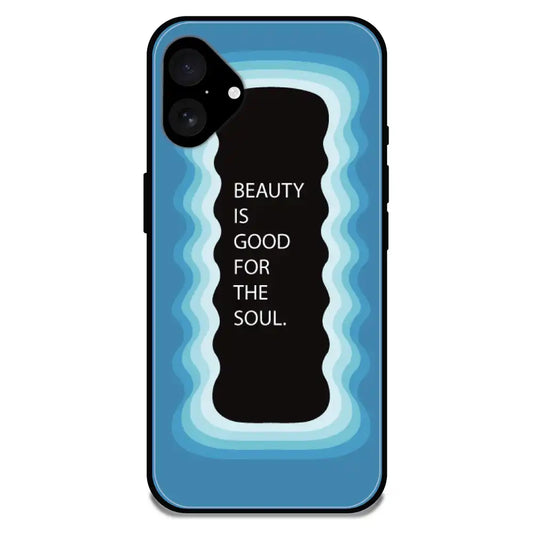 'Beauty Is Good For The Soul' Blue - Glossy Metal Silicone Case For Apple iPhone Models apple iphone 16 Plus