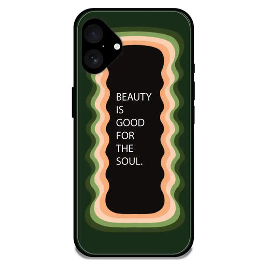 'Beauty Is Good For The Soul' Dark Olive Green - Glossy Metal Silicone Case For Apple iPhone Models apple iphone 16 Plus