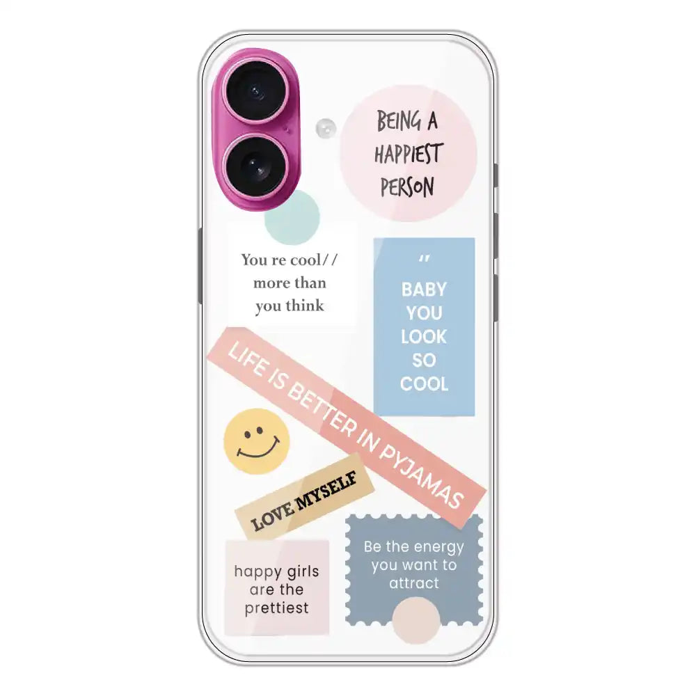 Be Happy - Clear Printed Silicone Case For Apple iPhone 16 Plus