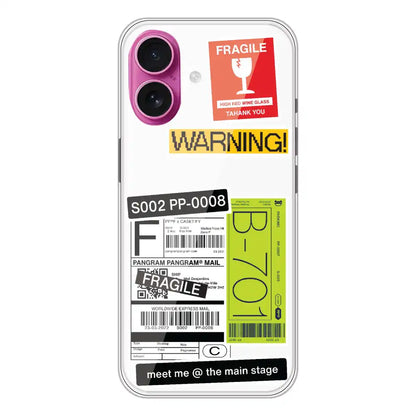 Fragile Labels - Clear Printed Silicone Case For Apple iPhone 16 Plus