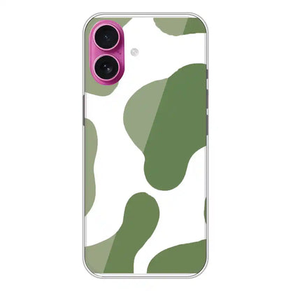 Olive Green Cow Print - Clear Printed Silicone Case For Apple iPhone Models- Apple iPhone 16 Plus