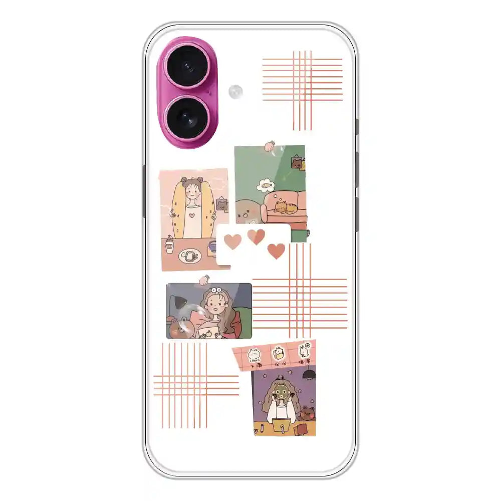 Cute Girl Collage - Clear Printed Silicone Case For Apple iPhone Models -Apple iPhone 16 Plus