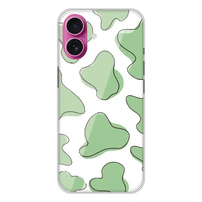 Green Cow Print - Clear Printed Silicone Case For Apple iPhone Models- Apple iPhone 16 Plus