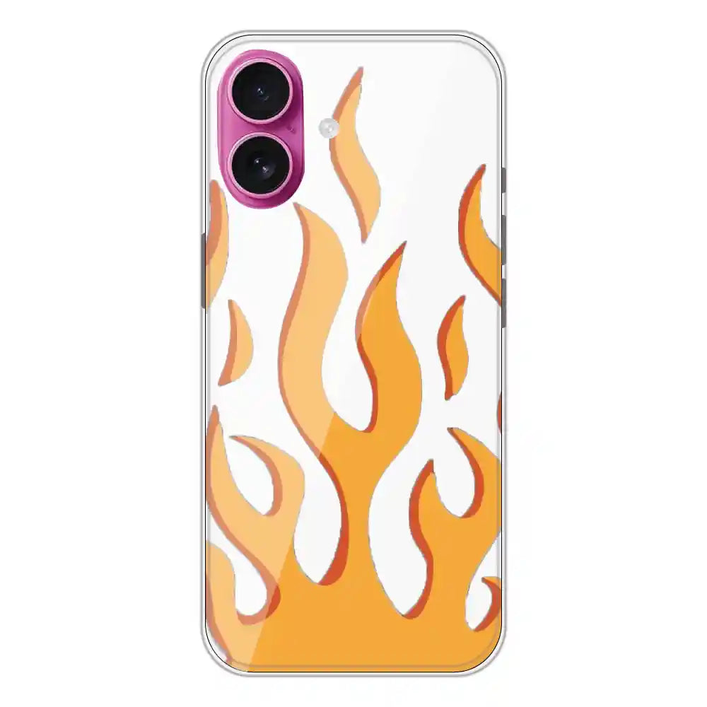 Orange Flames - Clear Printed Silicone Case For Apple iPhone 16 Plus