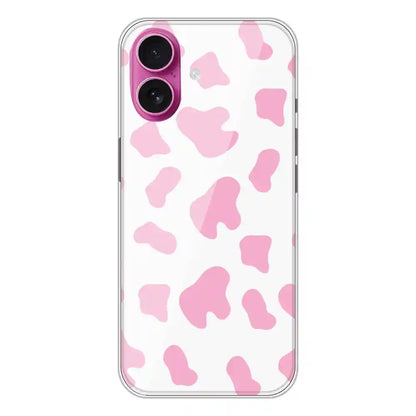 Pink Cow Print - Clear Printed Silicone Case For Apple iPhone 16 Plus