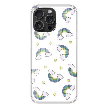 Rainbow With Clouds - Clear Printed Silicone Case For Apple iPhone 16 Pro Max