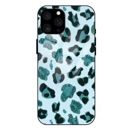 'Blue Leopard Glitter Print - Glass Case For Apple iPhone 16 Pro Max