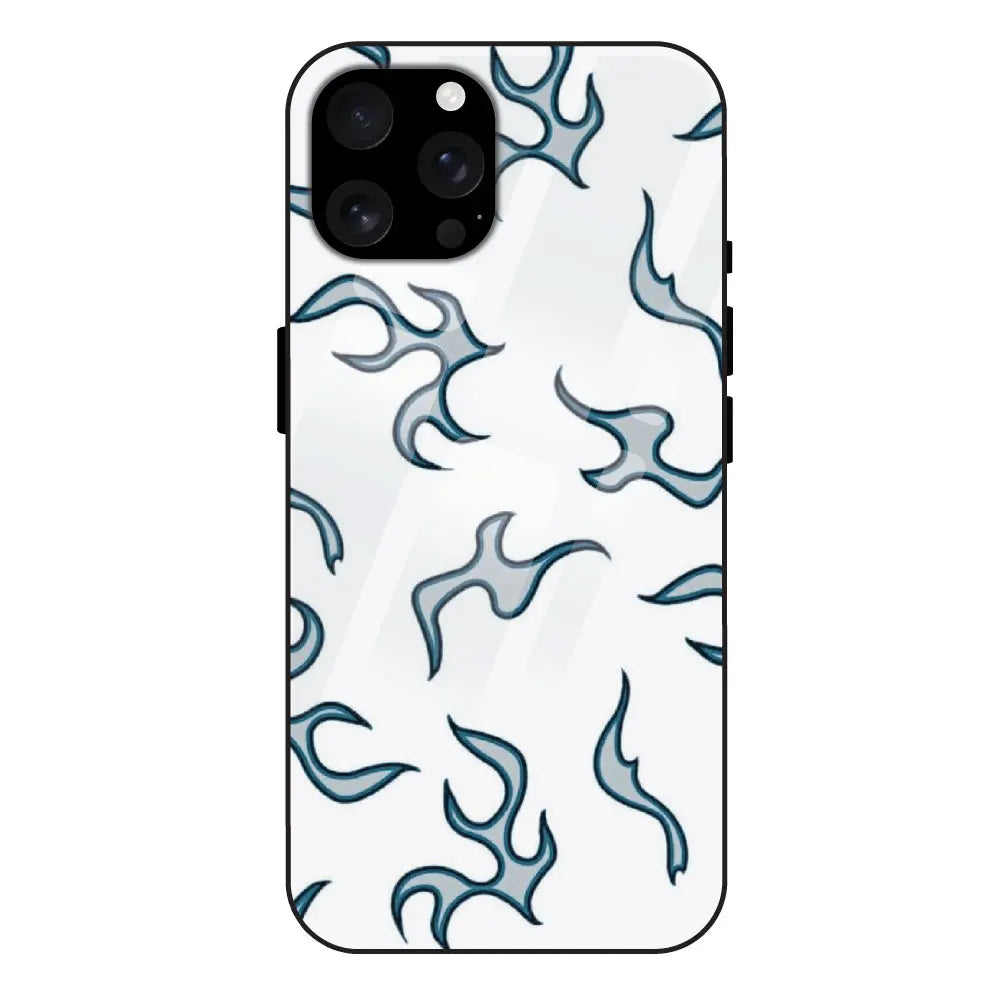 'White And Blue Flames - Glass Case For Apple iPhone 16 Pro Max