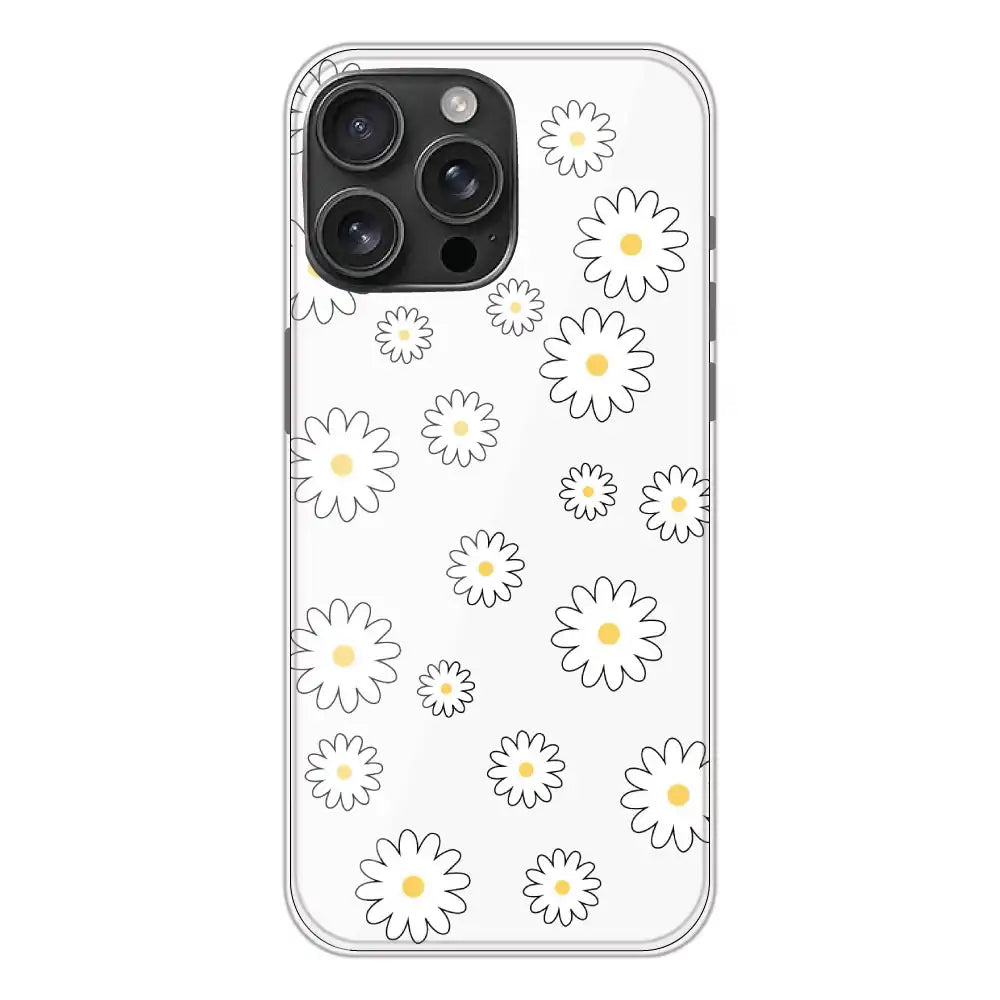 White Flowers - Clear Printed Silicone Case For Apple iPhone 16 Pro Max