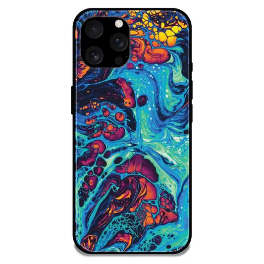 'Blue And Orange Swirl - Glossy Metal Silicone Case For Apple iPhone 16 Pro Max