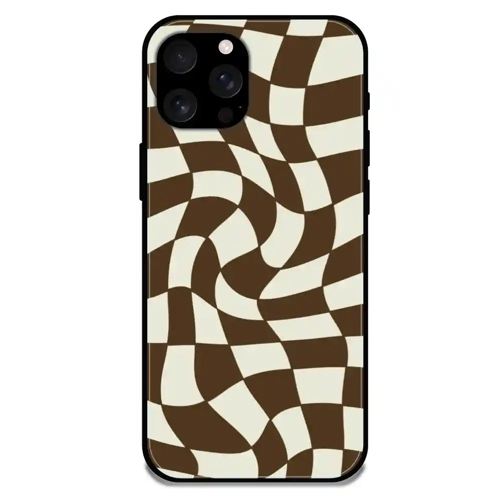 'Brown Checks - Glossy Metal Silicone Case For Apple iPhone 16 Pro Max
