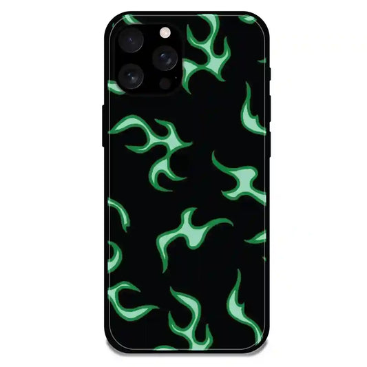 Green Flames - Glossy Metal Silicone Case For Apple iPhone Models