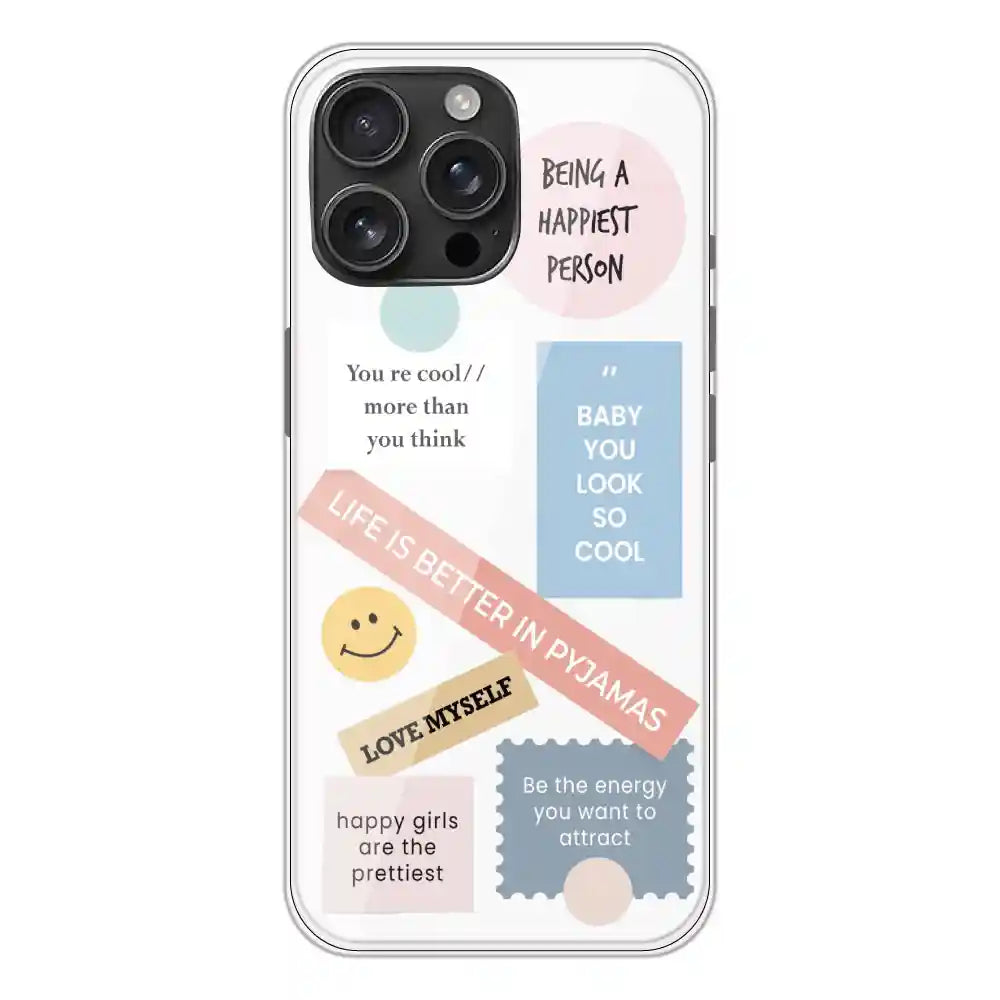 Be Happy - Clear Printed Silicone Case For Apple iPhone 16 Pro Max
