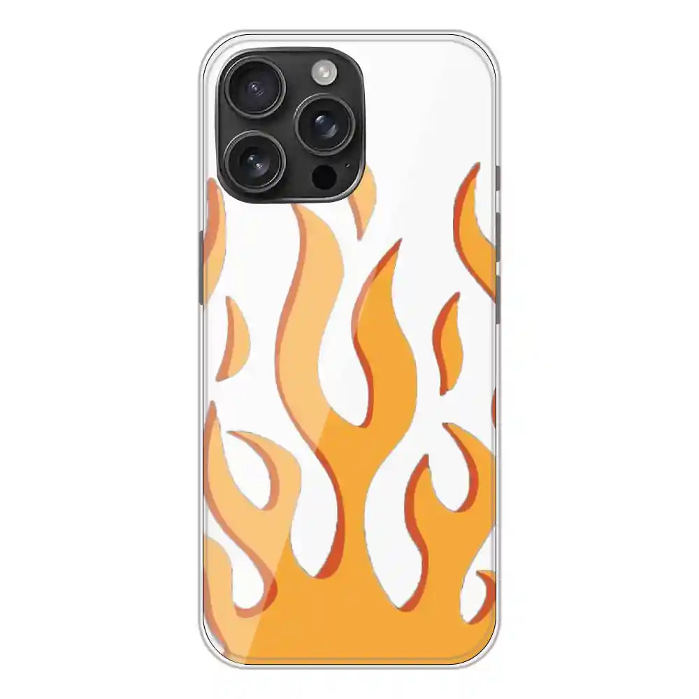 Orange Flames - Clear Printed Silicone Case For Apple iPhone 16 Pro Max