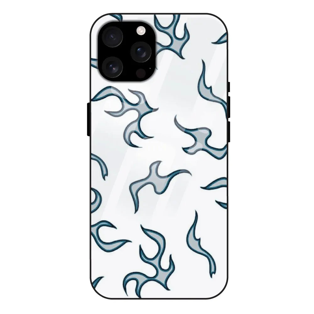 'White And Blue Flames - Glass Case For Apple iPhone 16 Pro