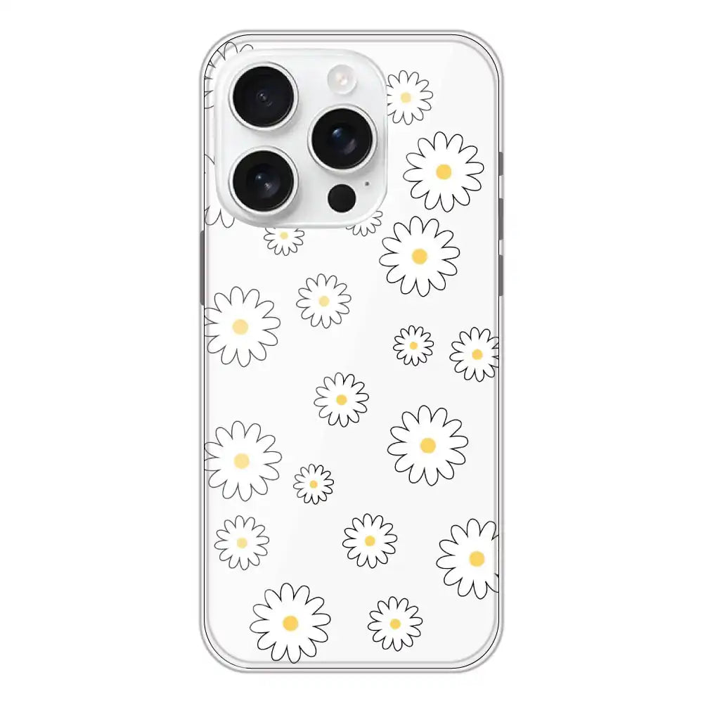 White Flowers - Clear Printed Silicone Case For Apple iPhone 16 Pro