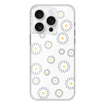 White Flowers - Clear Printed Silicone Case For Apple iPhone 16 Pro