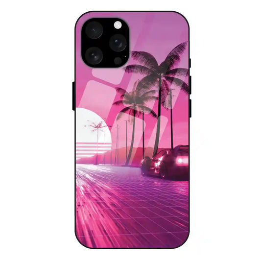 'Retro Beach Synthwave - Glass Case For Apple iPhone 16 Pro