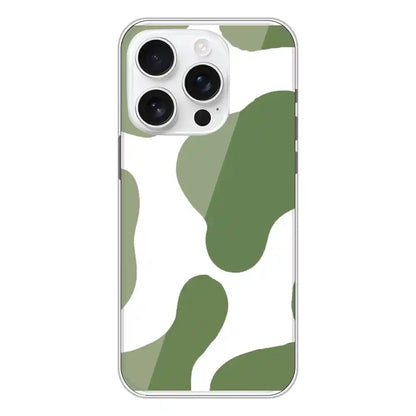 Olive Green Cow Print - Clear Printed Silicone Case For Apple iPhone Models- Apple iPhone 16 Pro