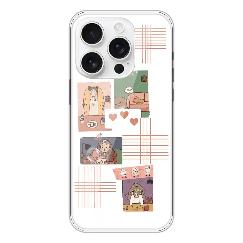 Cute Girl Collage - Clear Printed Silicone Case For Apple iPhone Models -Apple iPhone 16 Pro