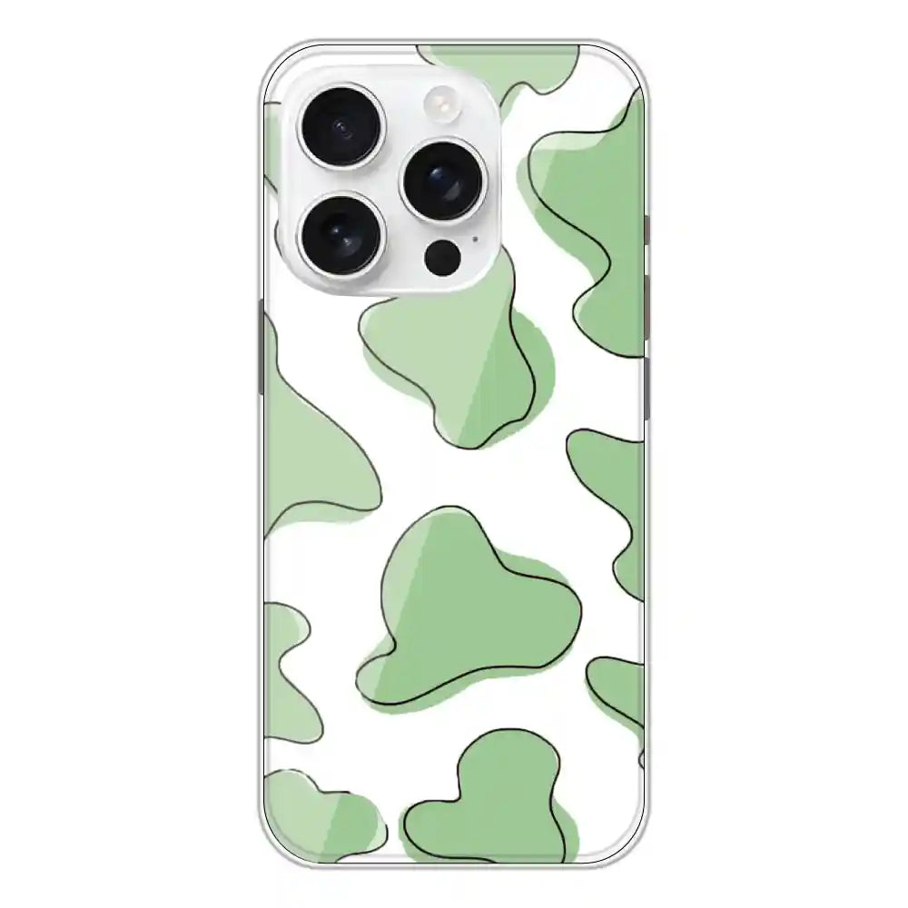 Green Cow Print - Clear Printed Silicone Case For Apple iPhone Models- Apple iPhone 16 Pro