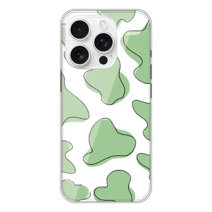 Green Cow Print - Clear Printed Silicone Case For Apple iPhone Models- Apple iPhone 16 Pro