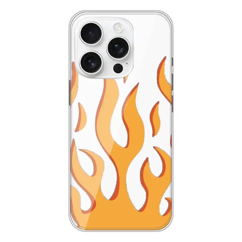 Orange Flames - Clear Printed Silicone Case For Apple iPhone 16 Pro
