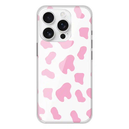 Pink Cow Print - Clear Printed Silicone Case For Apple iPhone 16 Pro