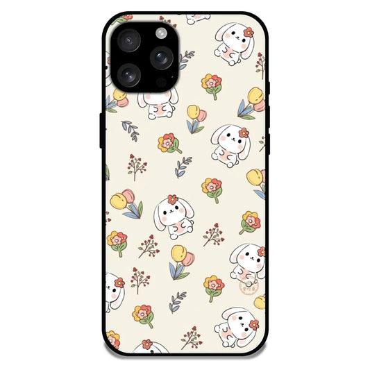 'Cute Bunny & Flowers - Glossy Metal Silicone Case For Apple iPhone 16 Pro Max