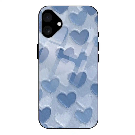'Blue Whimsy Heart Pattern - Glass Case For Apple iPhone 16