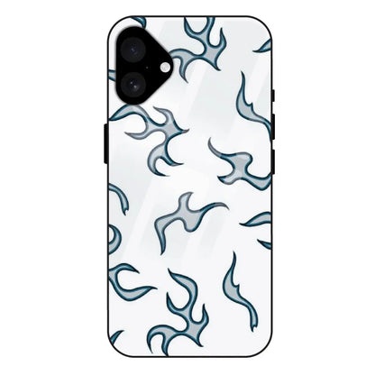 'White And Blue Flames - Glass Case For Apple iPhone 16