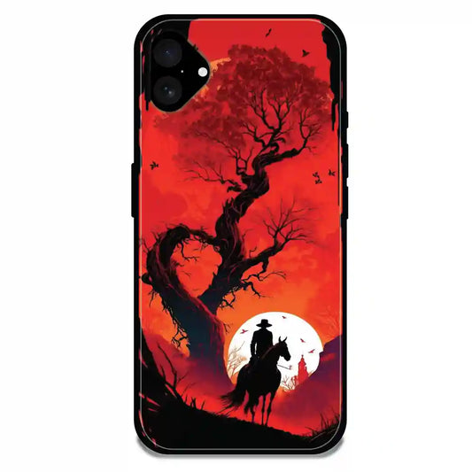 'Cowboy And The Sunset - Glossy Metal Silicone Case For Apple iPhone 16 