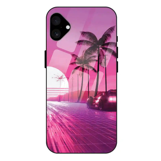 'Retro Beach Synthwave - Glass Case For Apple iPhone 16