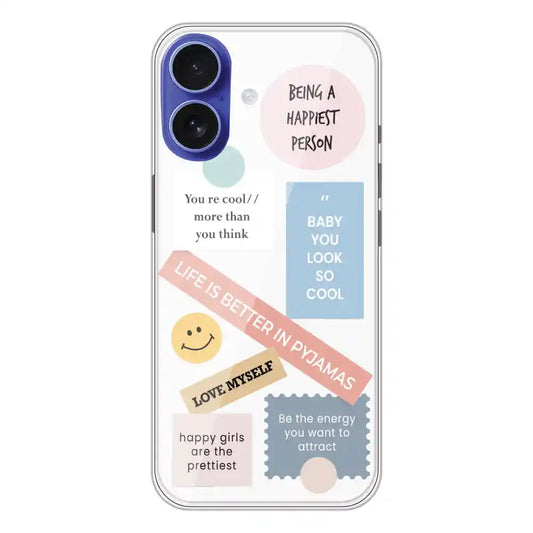 Be Happy - Clear Printed Silicone Case For Apple iPhone 16 