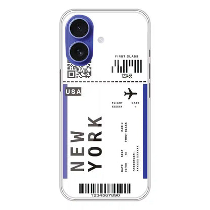 New York Ticket - Clear Printed Silicone Case For Apple iPhone 16 
