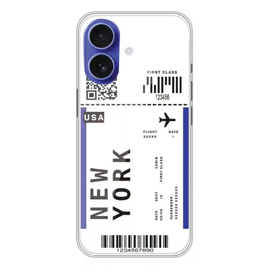 New York Ticket - Clear Printed Silicone Case For Apple iPhone 16 