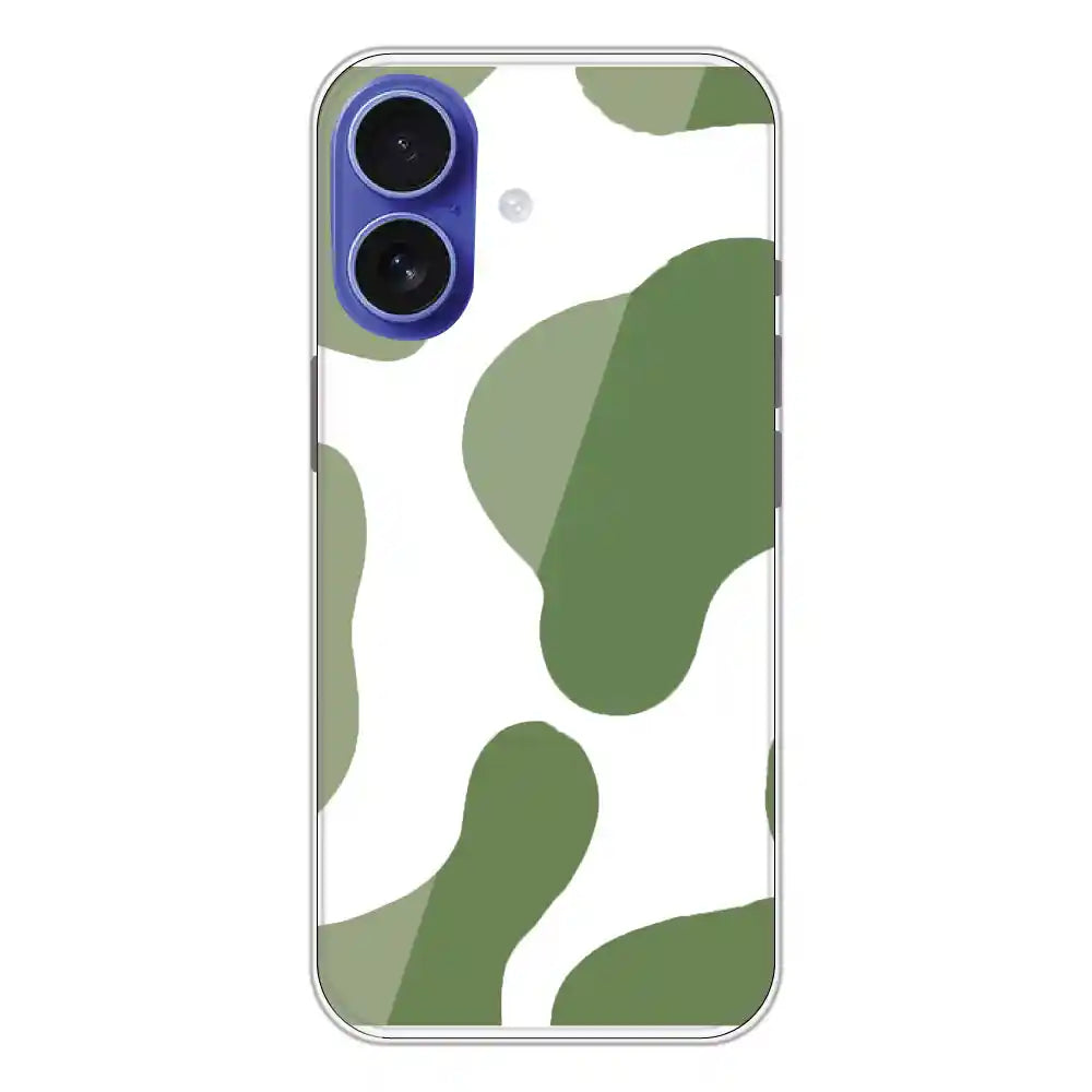 Olive Green Cow Print - Clear Printed Silicone Case For Apple iPhone Models- Apple iPhone 16