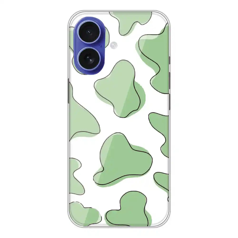 Green Cow Print - Clear Printed Silicone Case For Apple iPhone Models- Apple iPhone 16