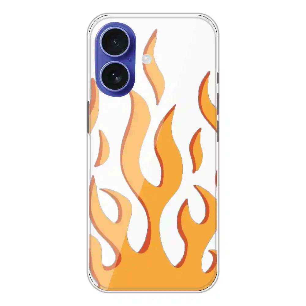 Orange Flames - Clear Printed Silicone Case For Apple iPhone 16