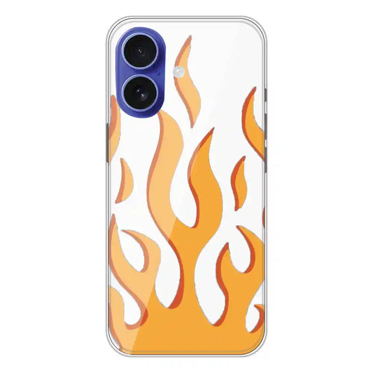 Orange Flames - Clear Printed Silicone Case For Apple iPhone 16