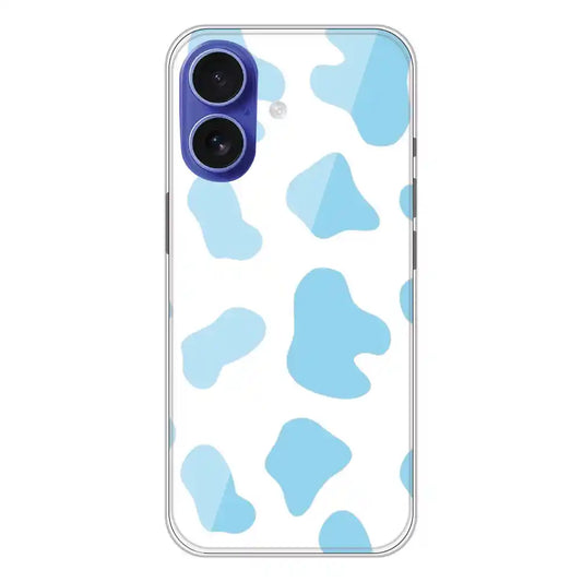 Blue Cow Print - Clear Printed Silicone Case For Apple iPhone 16