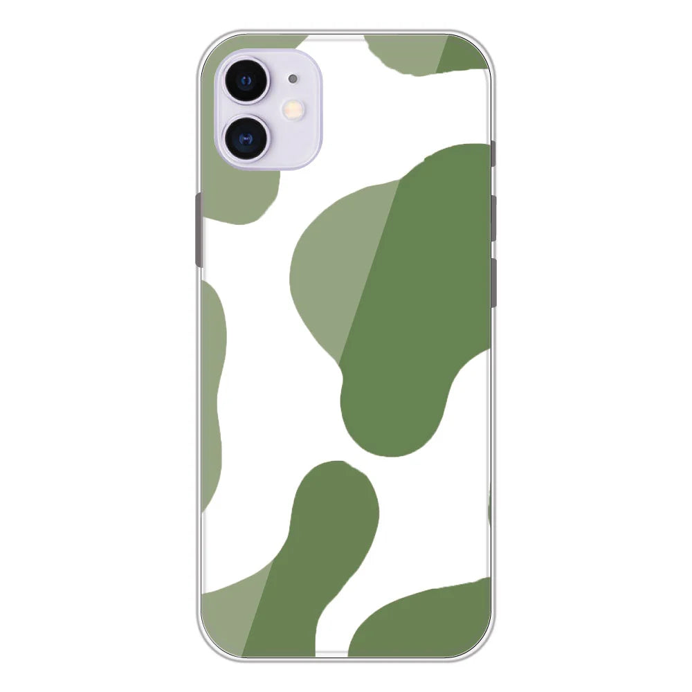 Olive Green Cow Print - Clear Printed Silicone Case For Apple iPhone Models- Apple iPhone 11